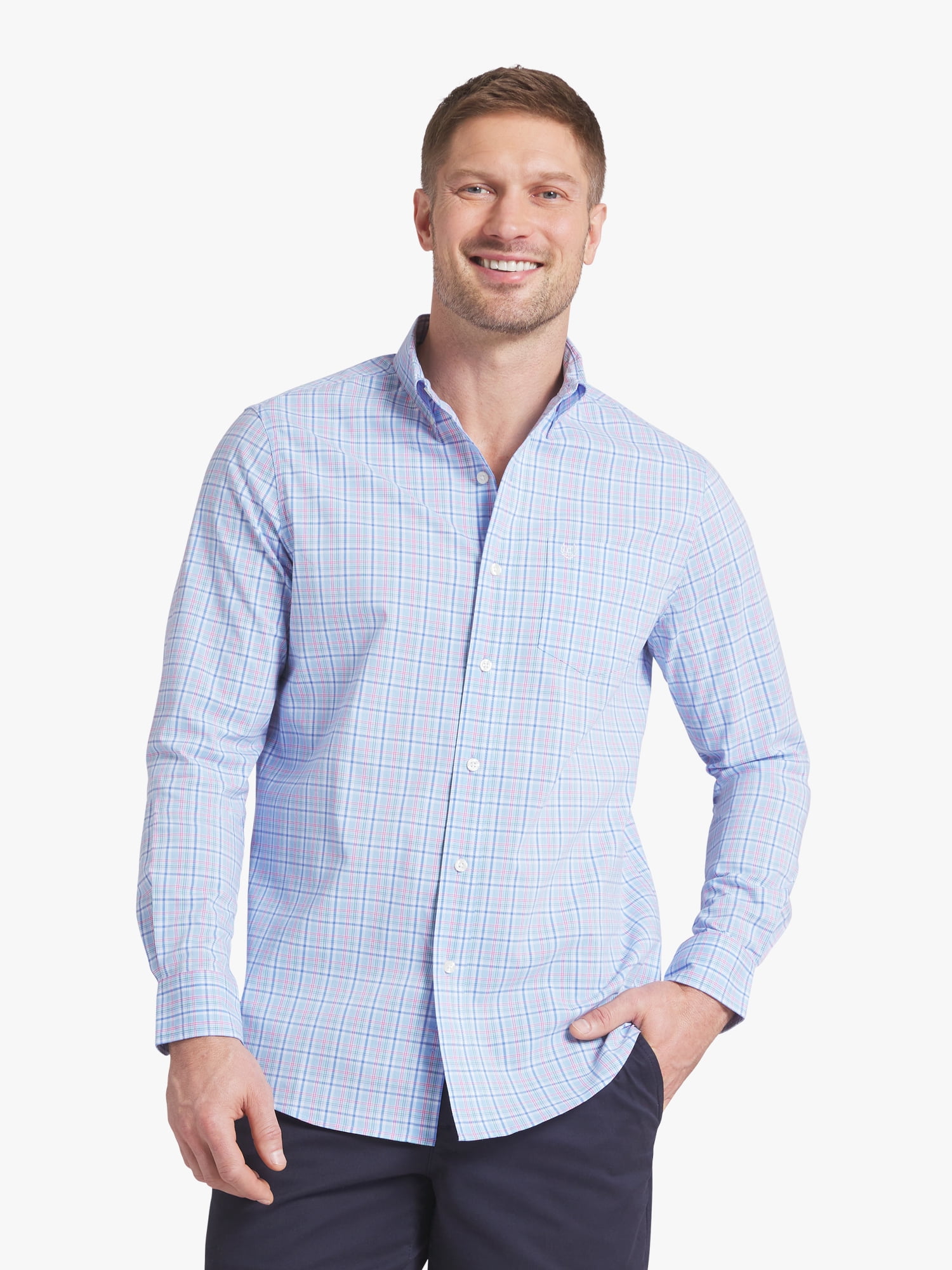 Chaps Men's & Big Men's Long Sleeve Easy Care Stretch Poplin Shirt, Sizes S-3XL