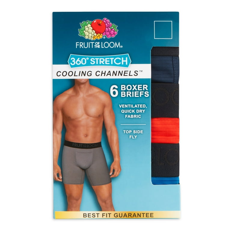Fruit of the Loom Men's 360 Stretch Cooling Channels Boxer Briefs, 6 Pack