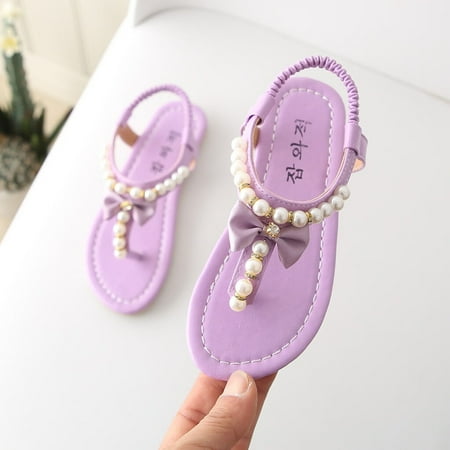 

〖Roliyen〗Toddler Shoes Summer Toddler Infant Kids Baby Girls Bowknot Pearl Princess Thong Sandals Shoes