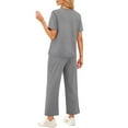 thumbnail image 4 of RPVATI 2 Piece Workout Sets for Women Summer Outfits Beach Short Sleeve Wide Leg Crop Pants Business Vacation Travel Matching Lounge Sets Gray XXL, 4 of 6
