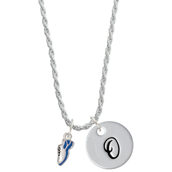 Delight Jewelry Silvertone Mini Royal Blue Running Shoe Silvertone Script Initial Disc - O - Charm Necklace, 20"+3"