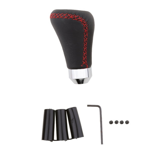Perilla de cambio de marchas manual para coche, de cuero sintético negro, con puntadas de 5 velocidades Negro y rojo