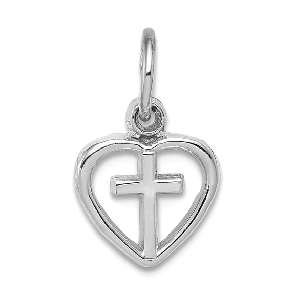 14k White Gold Solid Polished Love Heart With Religious Faith Cross Charm Pendant Necklace 8x8mm - Pendant for Women