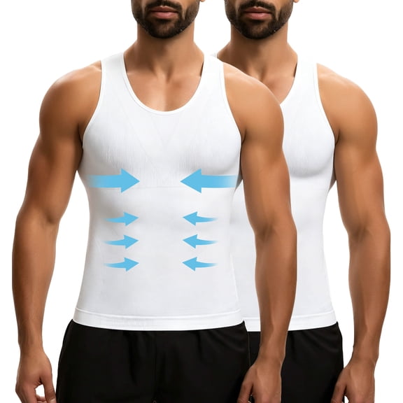 MANIFIQUE 2 Packs Gynecomastia Compression Shirts for Men - Sleeveless Slimming Undershirts Body Shaper Workout Tank Top