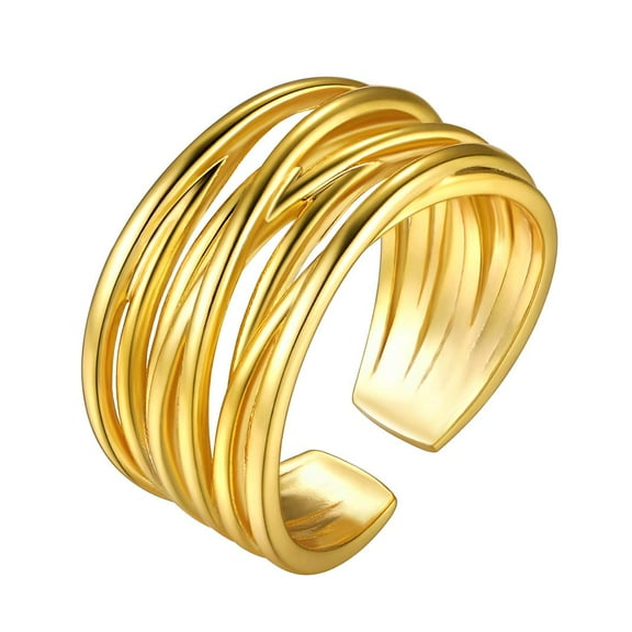 KeyStyle Gold Plated Band Ring for Women Men Adjustable Personalized Cuff Statement Tube Ring