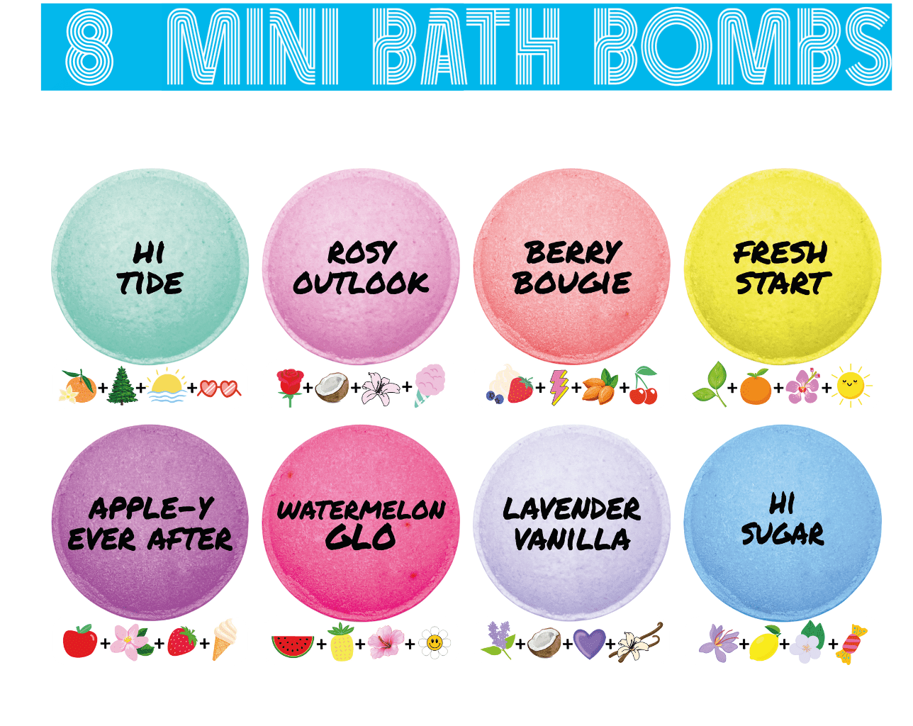 Hi Peach Layne Mini Bath Bomb Bag, 8 Assorted Scents with Surprise Prize, 1.06 oz Each