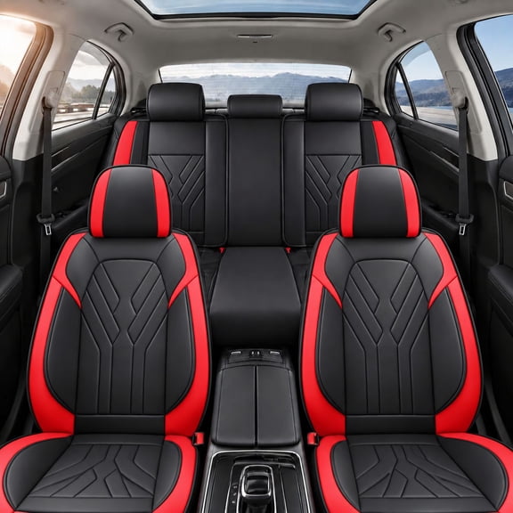 Car Seat Covers for Kia Niro 2017-2026, Full Set 5 Seats Premium PU Leather Waterproof Anti-Slip Seat Protectors with Airbag Compatible Design(Black&Red)
