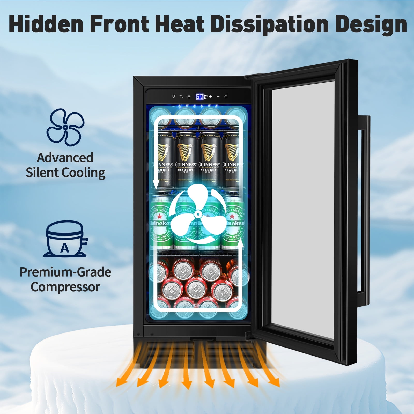 TITTLA 15 inch 130 Can Beverage Fridge,Freestanding Built-in Wine Cooler with Glass Door,Black
