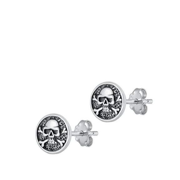 Sterling Silver Oxidized Skull Crossbone Medallion Earrings 925 New Jewelry Female Unisex