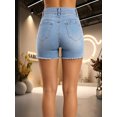 thumbnail image 2 of Women's High‑Rise Denim Shorts, Light Blue Distressed Wash Ripped Shorts with Triple Button Closure & Frayed Hem, Sizes 6-20, 2 of 7