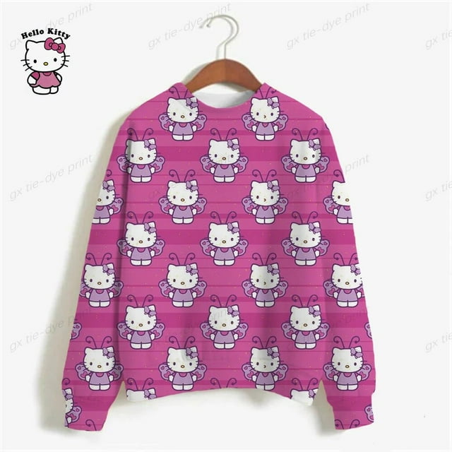 Nouveau Sweat à Capuche Mignon avec Imprimé Chat Hello Kitty pour Femmes, Sweat à Manches Longues, Mode de Rue, Imprimé Cartoon d'Automne, Chandail à Capuchon de Vacances HOEMLIN