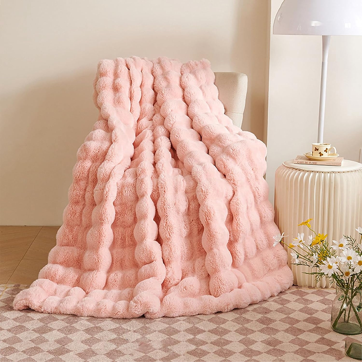 TOPCHANCES Faux Fur Throw Blankets, Soft Luxury Plush Blanket, Warm Fleece Throw Blanket for Bed Sofa Couch (Pink, 51*63in)