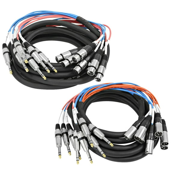 Seismic Audio 8 Channel 15' TRS to XLR Male and 15' TRS to XLR Female Snake Cable Bundle Multi color - SAXT-8x15_MF
