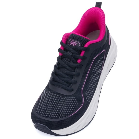 AOV Womens Wide Toe Box Walking Shoes Arch Support Plantar Fasciitis Tennis Sneakers Casual Athletic Running Shoes BlackRoseRed Size 11