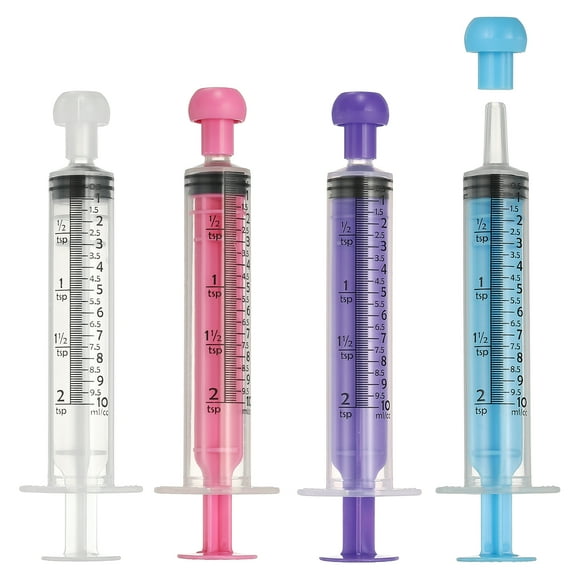 Uxcell Feeding Syringes with Cap Plastic Syringes Pet Feeding Measuring Tool No Needle, 10ml, 4 Colors, 4 Pcs for Pets