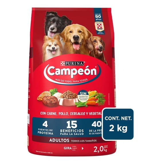 Alimento para Perro Purina Campeón Adulto Todos los Tamaños Carne 2 Kg