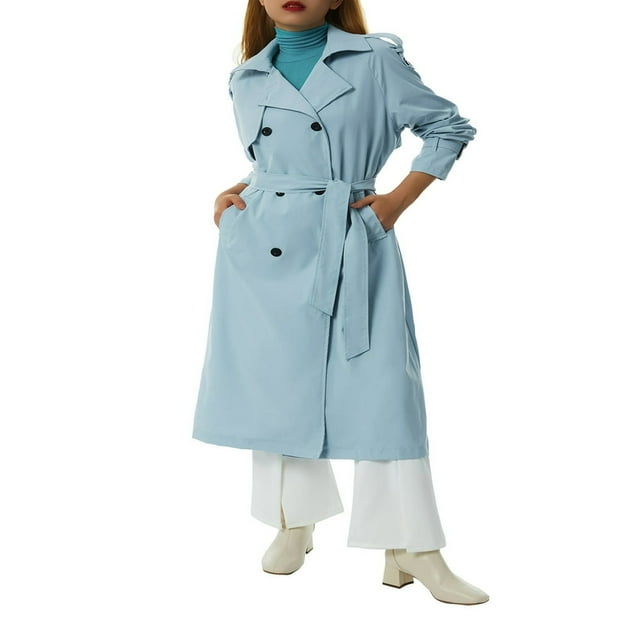 Manteau Trench Long pour Femmes à Revers Classique, Manches Longues, Coupe-Vent, avec Ceinture