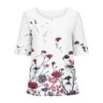thumbnail image 5 of LYXSSBYX Linen Shirts for Women Women's Casual Round Neck Casual Button Printed Short Sleeve Blouse Short Sleeve Round Neck Blouse/Shirt, 5 of 5