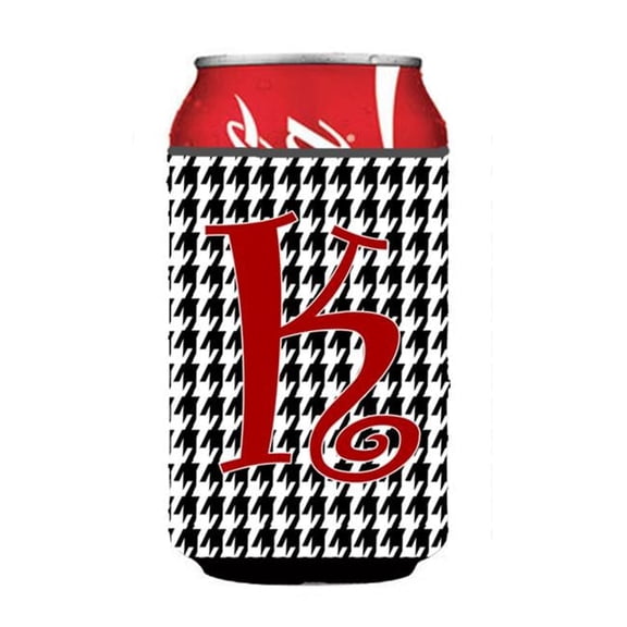 Letter K Initial Monogram - Houndstooth Black Can Or Bottle Hugger
