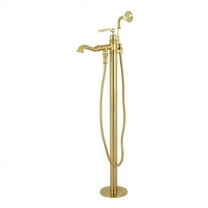 Royale Single Handle Freestanding Roman Tub Faucet With Hand Shower  Brushed Brass