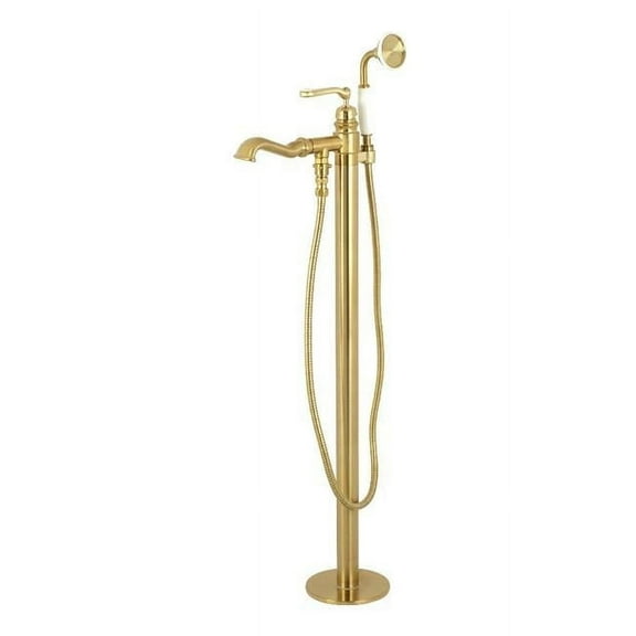 Royale Single Handle Freestanding Roman Tub Faucet With Hand Shower  Brushed Brass