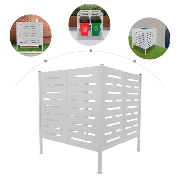 ToppiJoy 3-Panels AC Fence for Outside Unit, Outdoor Privacy Screen Wood Panels with Metal Stakes, Air Conditioner Fence Pool Equipment Enclosure Fences (White, 42.13*42.13*44.88in)