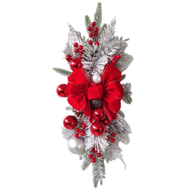 Wartleves Adorno de corona de flores para decoración de escaleras navideñas, adorno para colgar en la puerta para fiestas