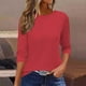 thumbnail image 2 of Talla grande Tops de tallas grandes,Camiseta estampada para mujer, blusa de manga 3/4, cuello redondo, informal, de imitación de tela, ideal para el hogar y el uso diario, sopatenor, 2 of 8