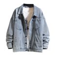 thumbnail image 2 of Lovskoo 2024 Men's Spring Long Sleeve Denim Jean Jacket Button Down Shirt Distressed Multi-Pocket Button Jacket Light Blue, 2 of 7
