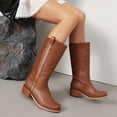 thumbnail image 4 of Dakaela Knee High Boots for Women Square Toe Western Cowboy Boot Chunky Block Heel Wide Calf Riding Tall Boots Red Size 9, 4 of 8