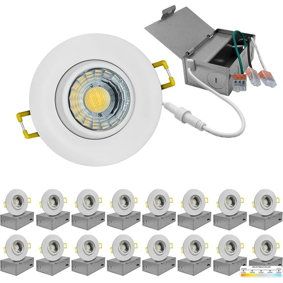 NuWatt 3 in. Canless Gimbal Ultra Slim 5CCT 8W New Construction LED Recessed Lighting Kit 16PK