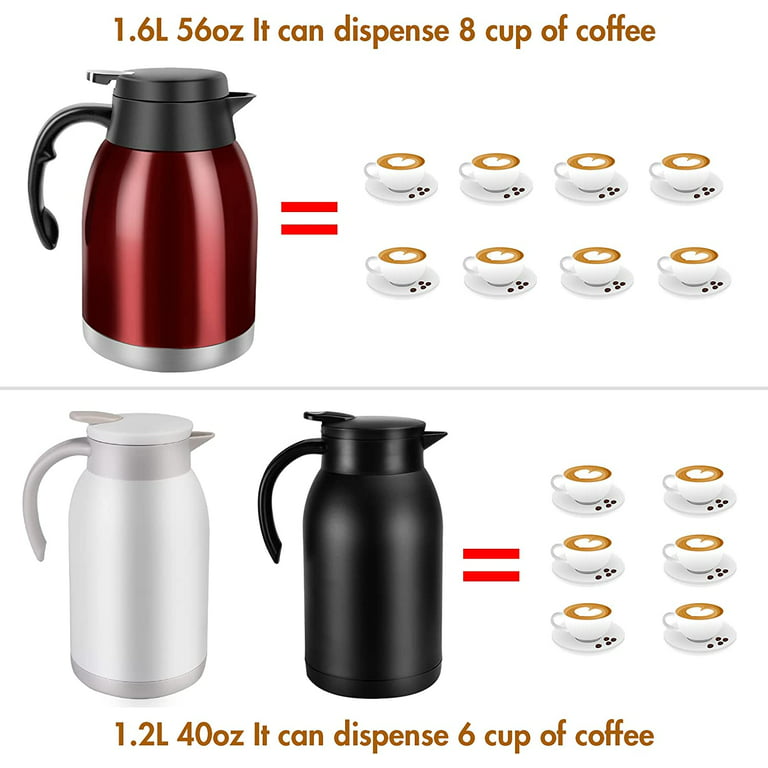 Stainless Steel Thermal Coffee Carafe Dispenser, Unbreakable Double Wall  Vacuum Thermos Flask Large Capacity 56oz 1.6L Water Tea Pot Beverage  Pitcher