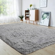 CupidHomes Modern Abstract Shaggy Area Rugs Fluffy Soft Bedroom Rug 23.64"*63.04" Grey