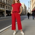 thumbnail image 6 of Maean Girl's 2 Piece Set Cap Short Sleeve Tops and Wide Leg Pants Sweatpant with Pockets Summer Outfits, 6 of 7