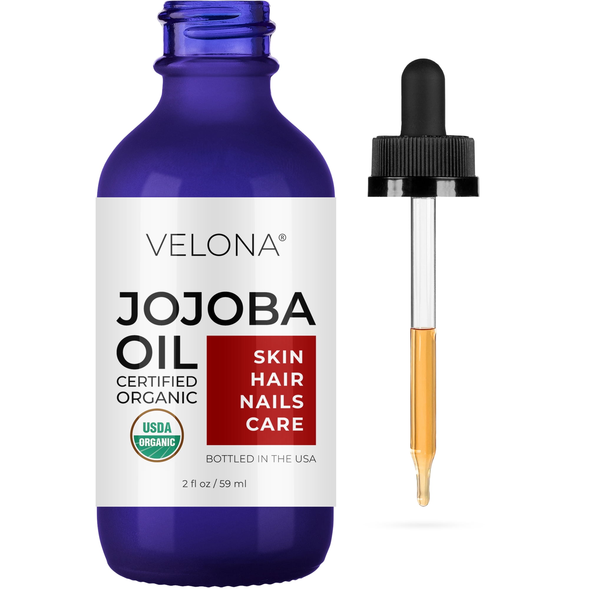 velona USDA Organic Jojoba Oil - 2 fl oz , Unrefined, Cold-Pressed, Golden, with Dropper