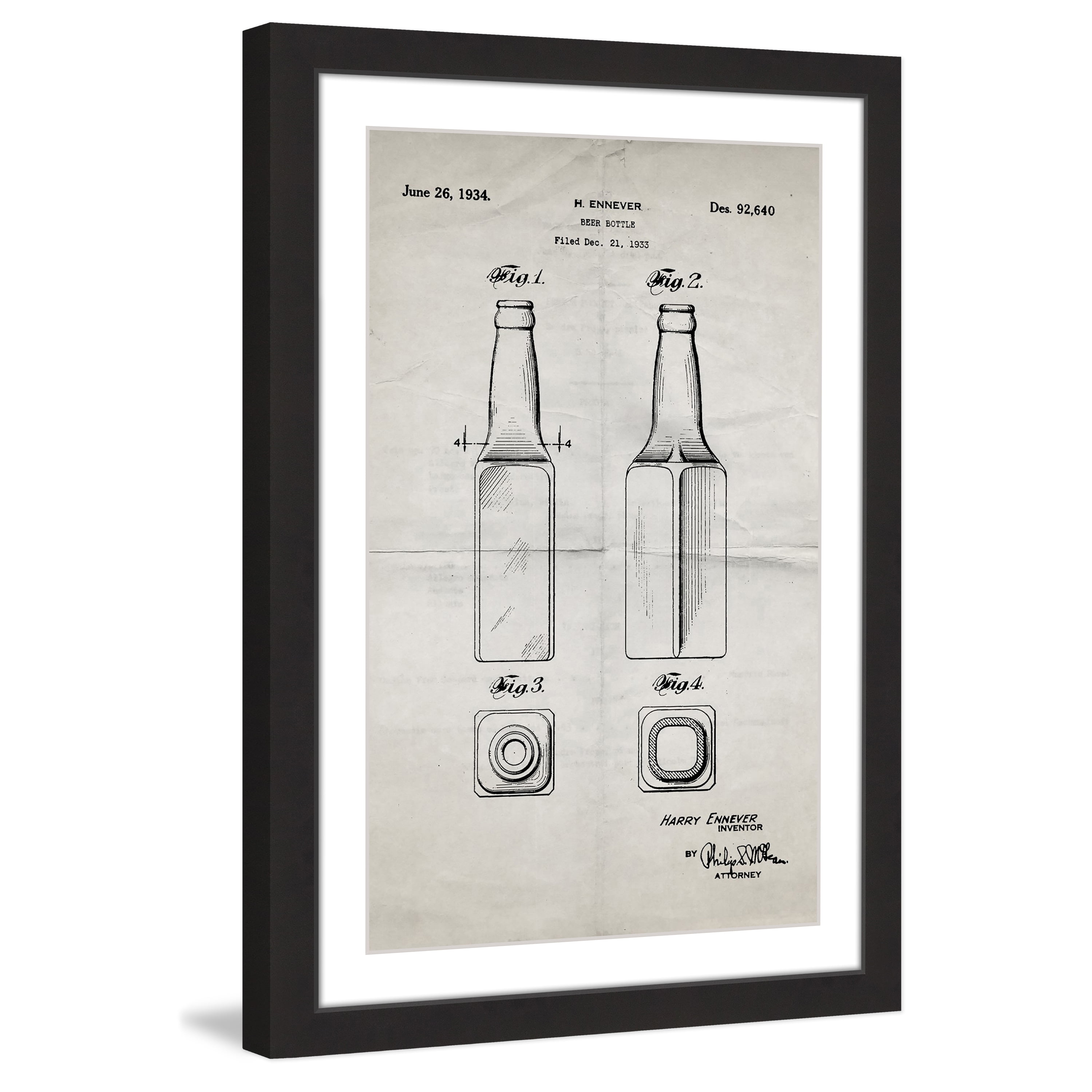 "Beer Bottle 1933 Old Paper" Framed Painting Print
