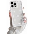 thumbnail image 1 of XUCP-Compatible with iPhone 12 Pro Max Case Cute Clear Durable Ribbon Bow Knot Pattern for Girls Women Bowknot with Chain Wrist Strap Soft TPU Transparent Shockproof Protective Phone Cover - White, 1 of 4