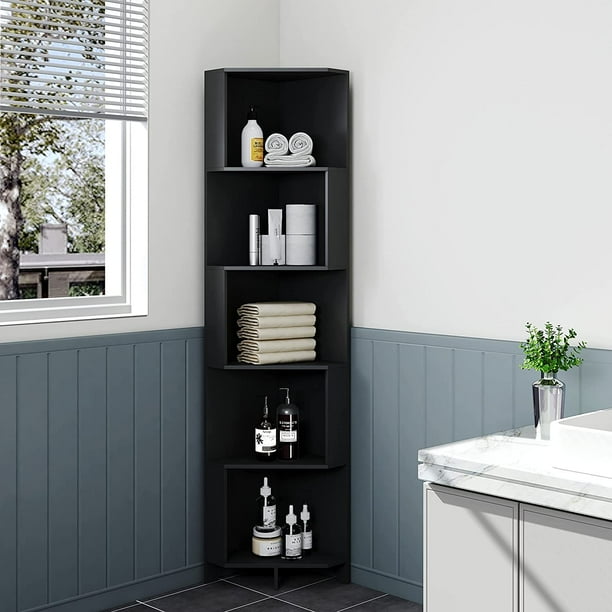 HOMEFORT 5 Tier Corner Bookshelf, Small Corner Bookcase Slim
