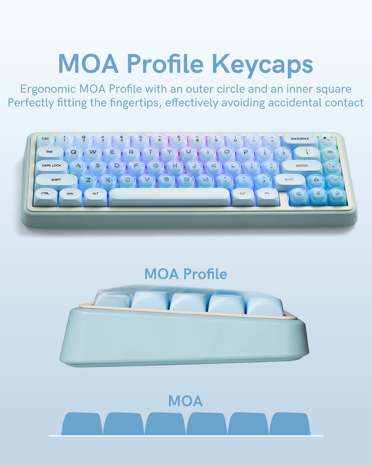 COSTOM PBT Keycaps, Jelly Keycaps Creamy MOA Profile, 132 Keys Translucent Cute Custom Key caps for Cherry Gateron MX Swithes Mechanical Keyboards, Blue