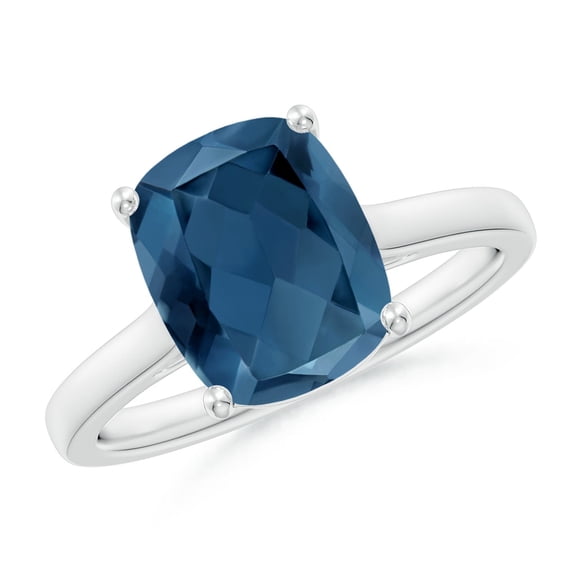 Angara 10x8mm Natural London Blue Topaz with Diamond Classic Ring in Silver for Women (Ring Size: 4)