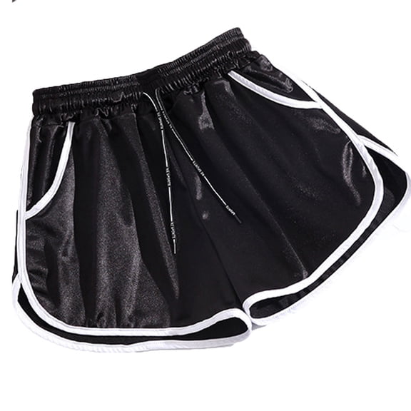 Yoga Pants for Women Pocket Drawstring Elastic Waist Breathable Slim Fit Solid Print Shorts for Sporty Wear Black XXXXL