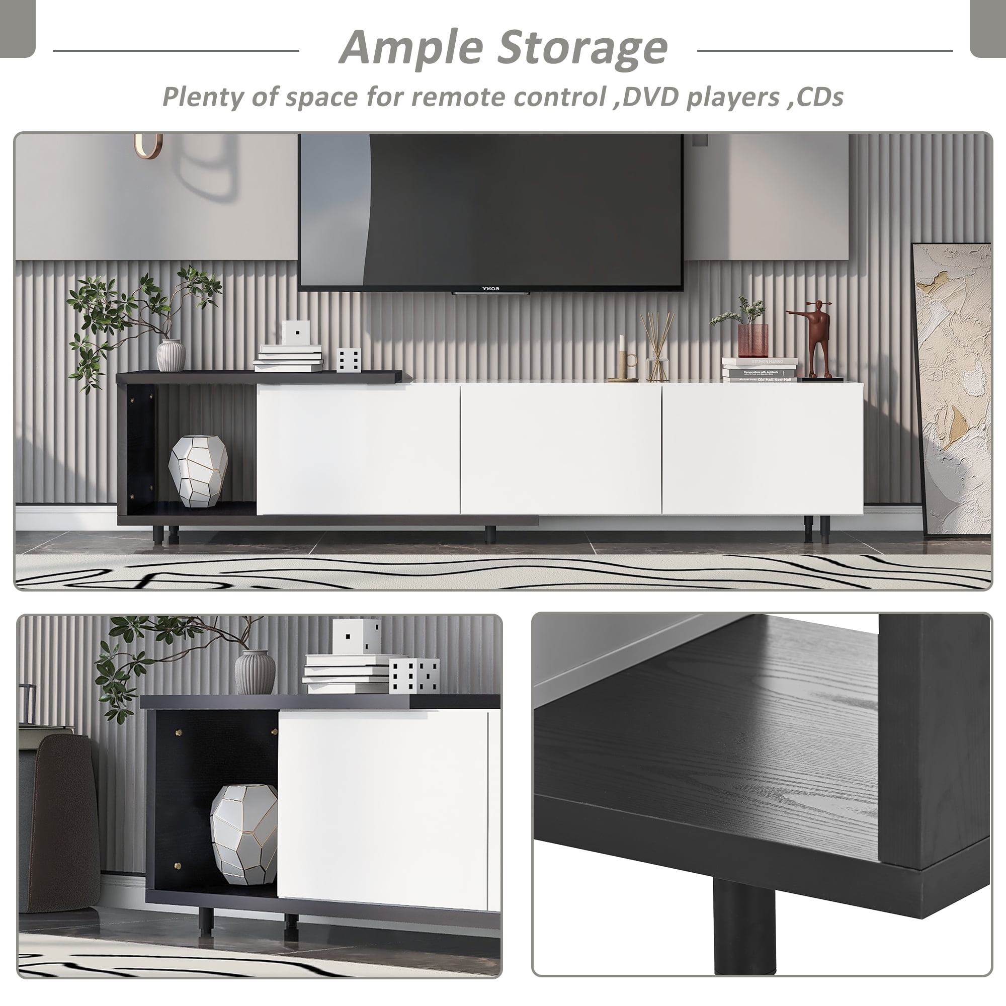 DEALTOPS Modern TV Stand with Large Drawers and Open Compartment for TVs up to 80'' - White