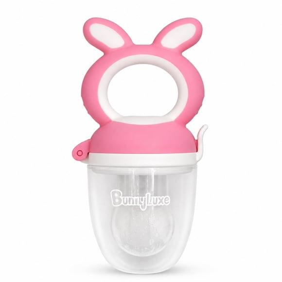 Alimentador de frutas para bebé BunnyLuxe de silicona, alivio para la dentición, rosa