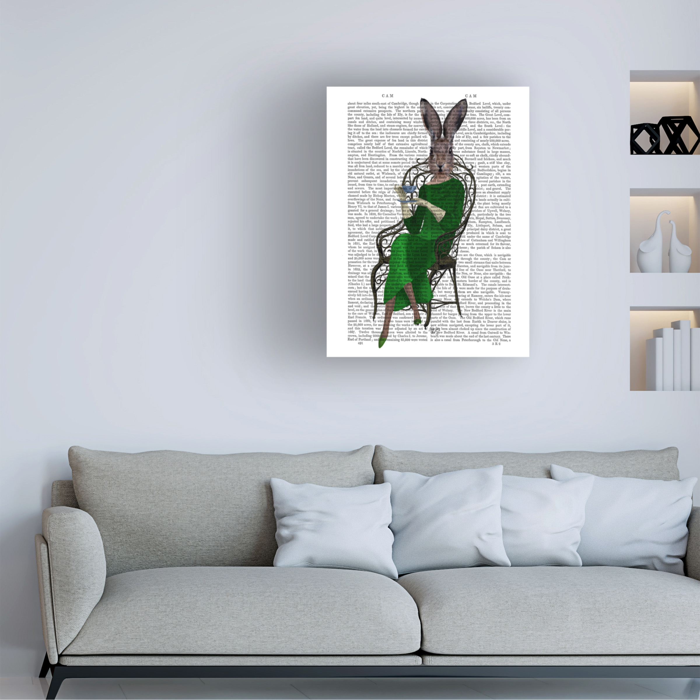 Trademark Fine Art Fab Funky Lady Bella Rabbit Taking Tea Canvas Wall Art - 35x47