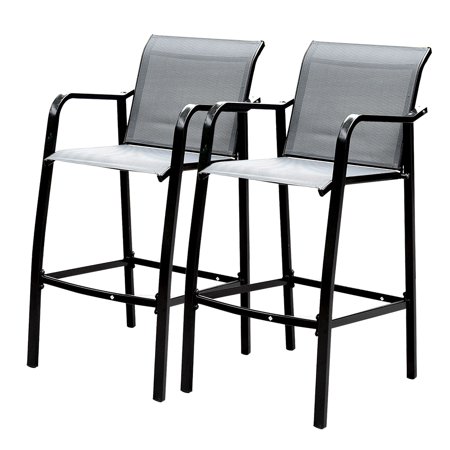 Outdoor Patio Furniture Bar Stool Sundale Outdoor Counter Height Bar Stool All Weather Patio Furniture with Quick-Dry Textilene Fabric, 2 PCS Set (Dark Grey) ()