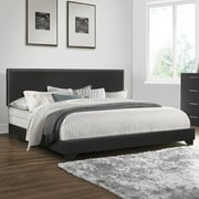 Willow Nailhead Trim Upholstered King Bed, Black Faux Leather