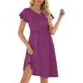 thumbnail image 2 of Fantaslook Women Summer Dresses V Neck Ruffle Sleeve Casual Flowy Sundresses Button Floral Midi Dress with Pockets, 2 of 8