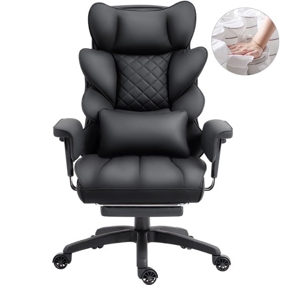 GOOSEA Office Chair Adult PU Leather High Back Indoor Commercial Adjustable Seat Height Executive Chairs Footrest, Black