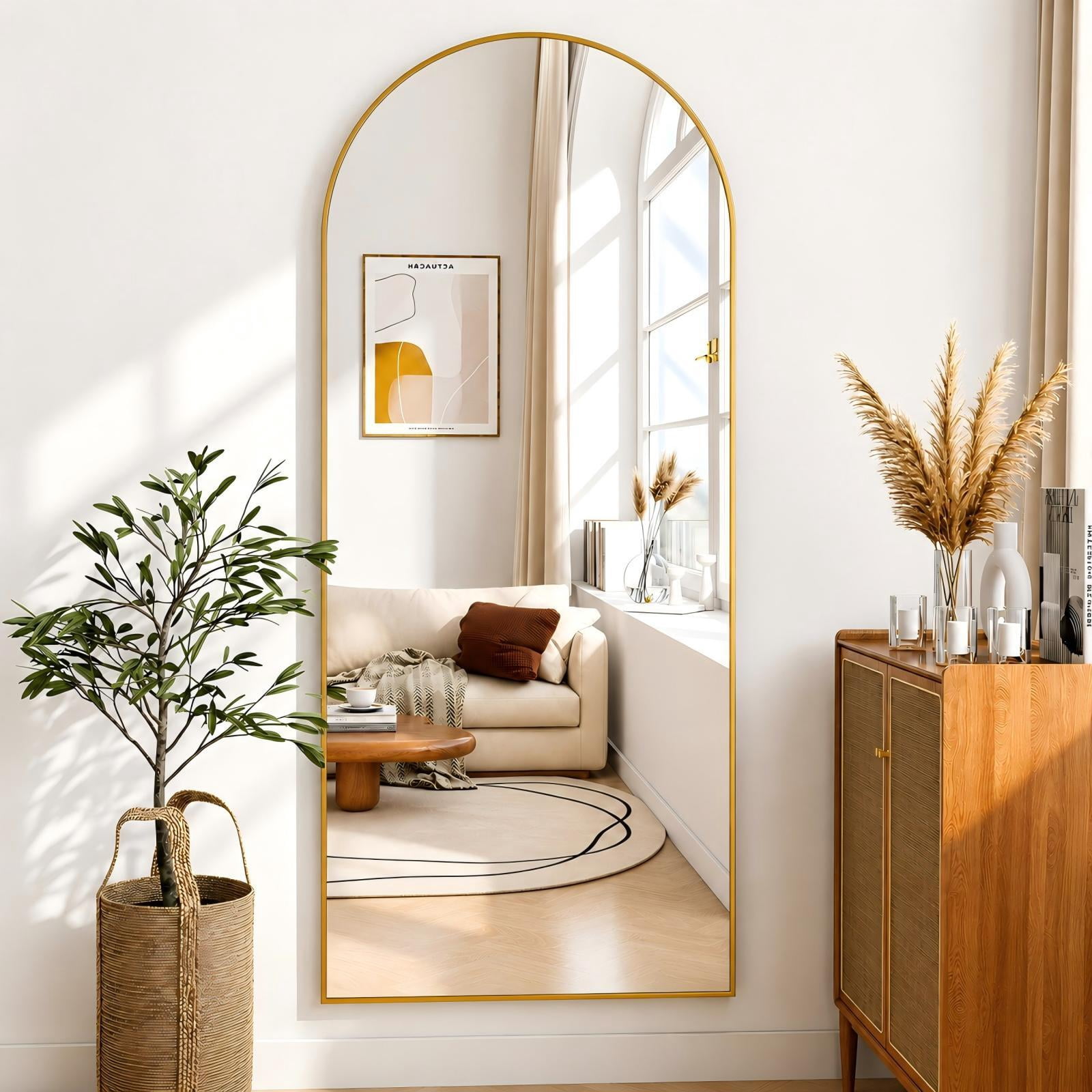 Mirrasia 76.3" x 34" Arched Full Length Mirror Full Body Oversize Mirror Wall Mounted, Gold