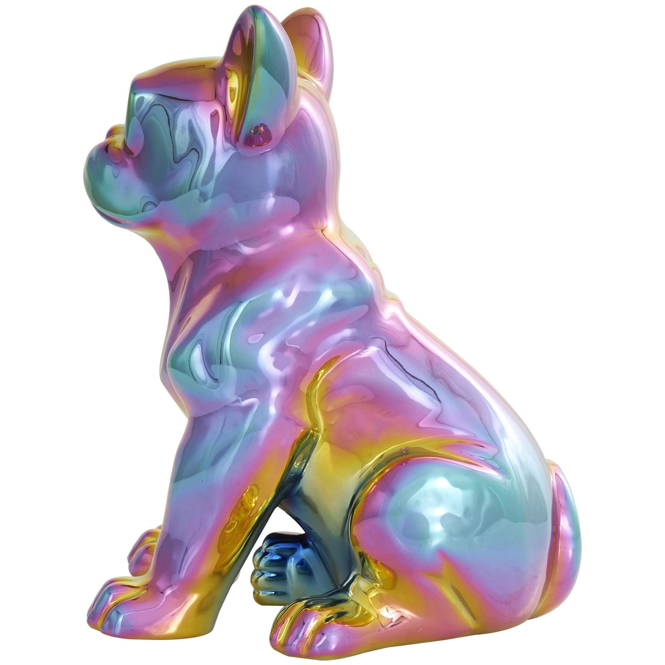 7" x 12" Multi Colored Ceramic Bulldog Sculpture with Rainbow Shimmer Finish, by DecMode